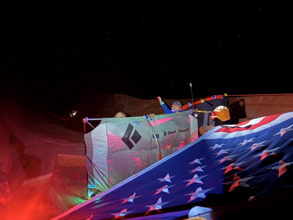 They did it! American Flag Mounted on Sheer Mountain face, high above Zion National Park